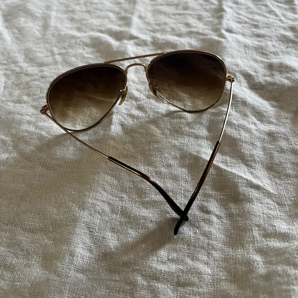 Authentic Ray-Ban Aviator Sun Glasses Brown Tint Gold Frame - Picture 7 of 15